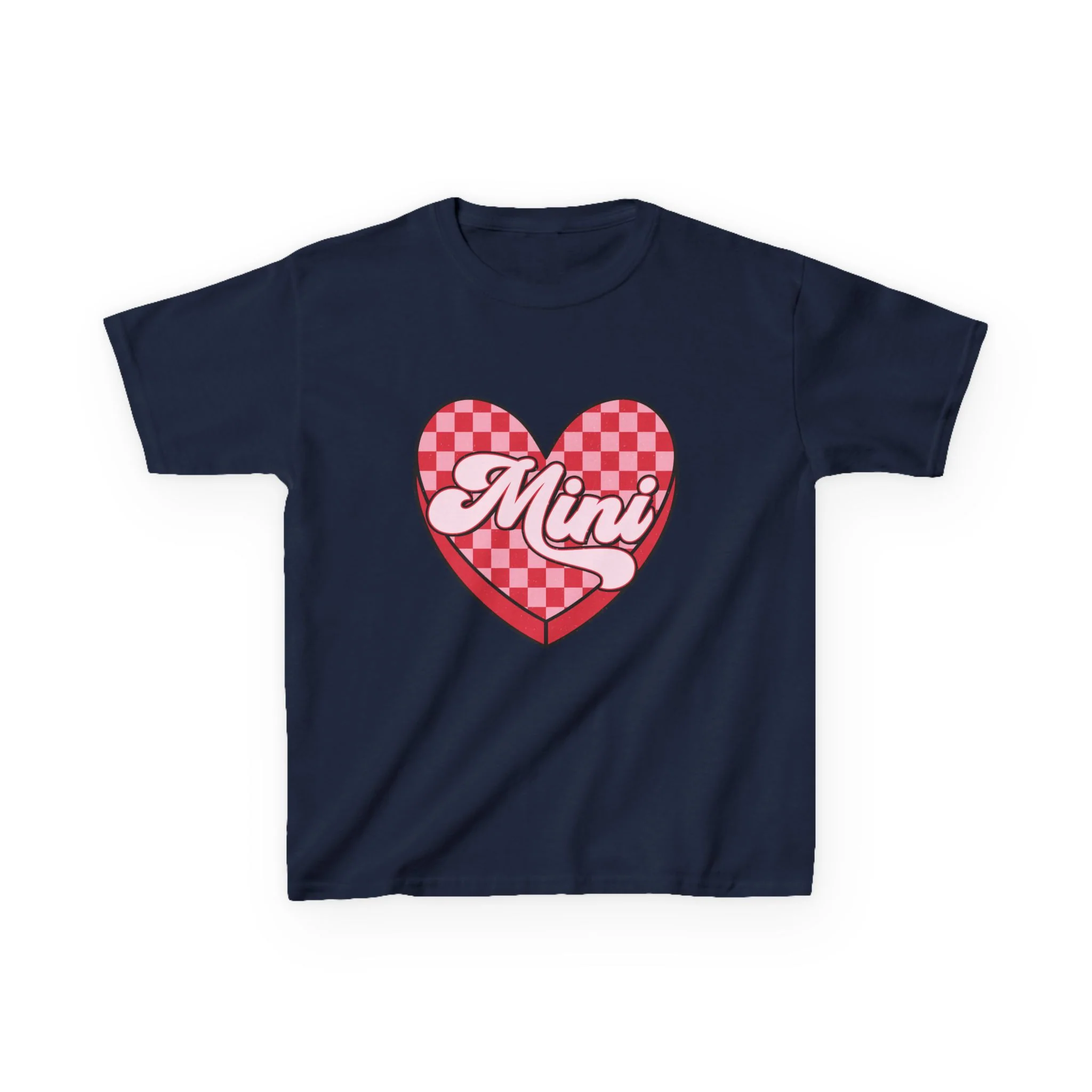 Mini Heart Checkerboard Kids Tee | Pink Retro Script
