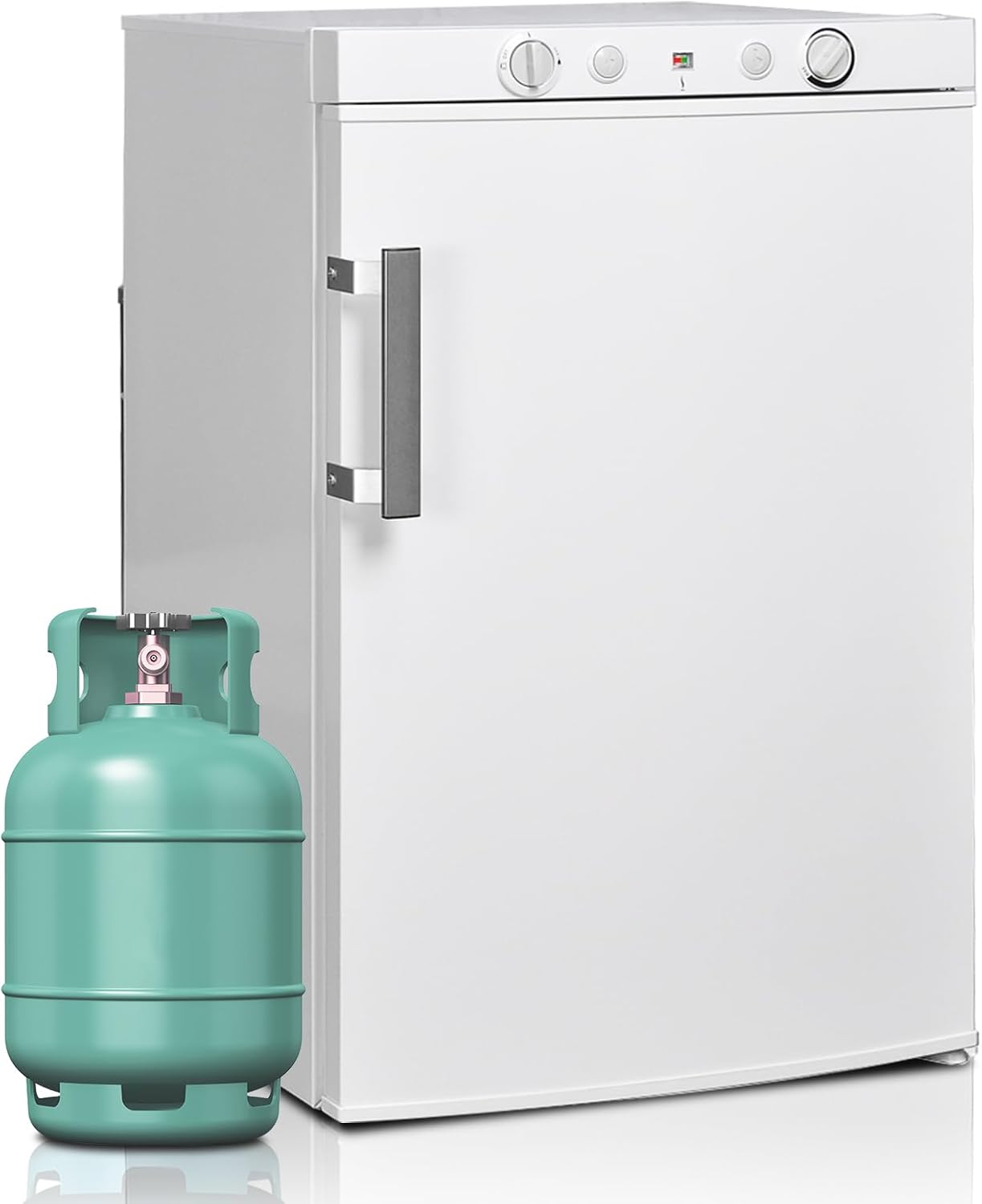 SMETA Gaskühlschrank Gefrierschrank 12V/230V/Gas, Kühlschrank Mit Gefrierfach 100L, Leiser Kombikühlschrank Für Camping, Zuhause, Wohnwagen, Garage, Gite, Wohnmobil, Weiß