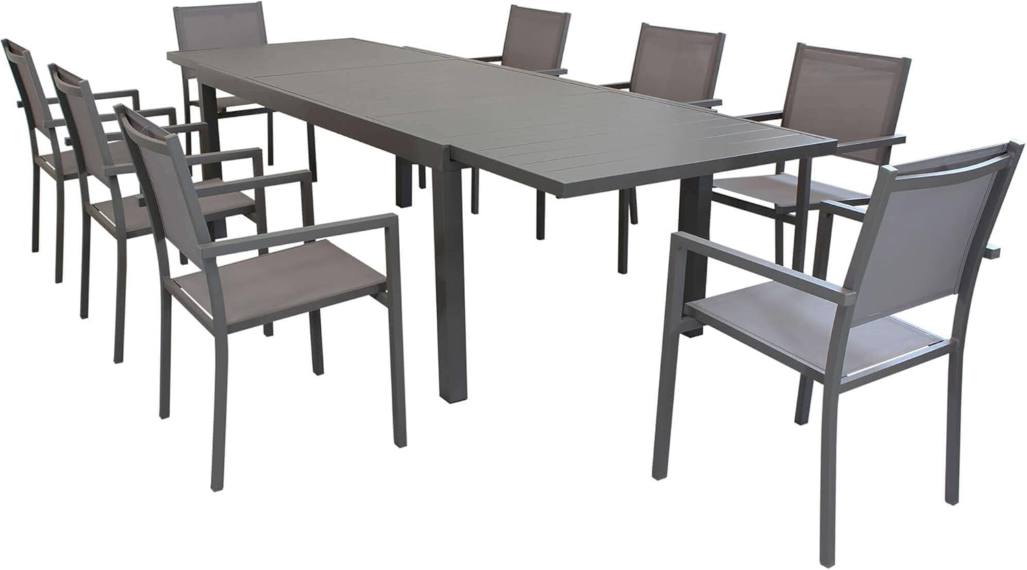 Milani Home s.r.l.s. Set Tavolo Giardino Rettangolare Allungabile 200/300 X 100 Con 8 Poltrone In Alluminio Taupe Da Esterno Giardino