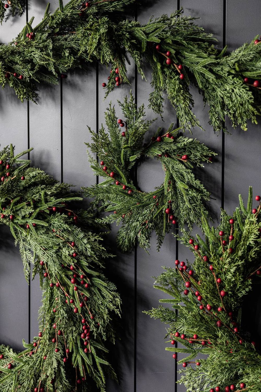 Red Plum Berry Norfolk Cypress Real Touch Wreath - 14