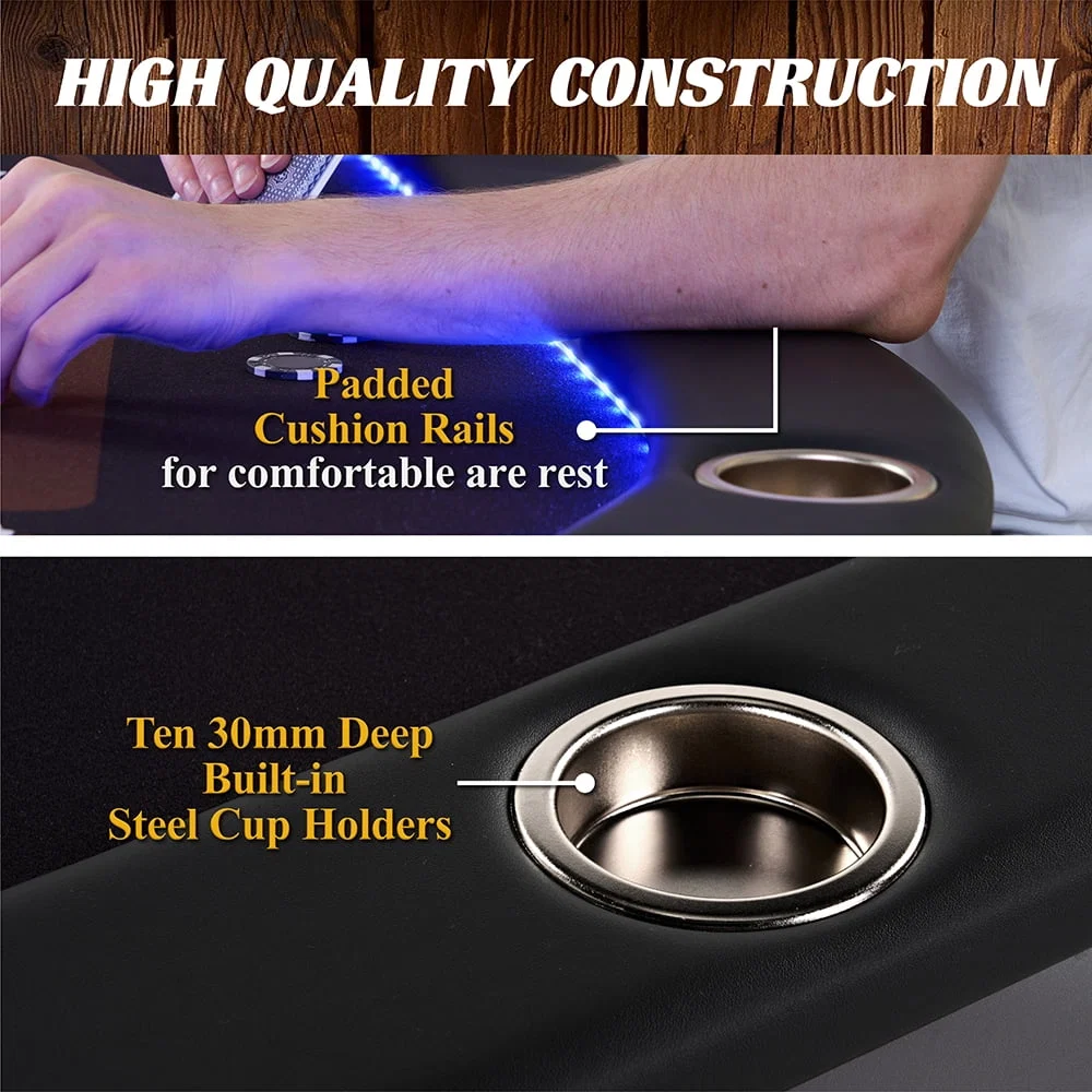 10 Player Folding Poker Table with LED Lights-No Assembly Required, Casino Style with Steel Cup Holders & Padded Rails