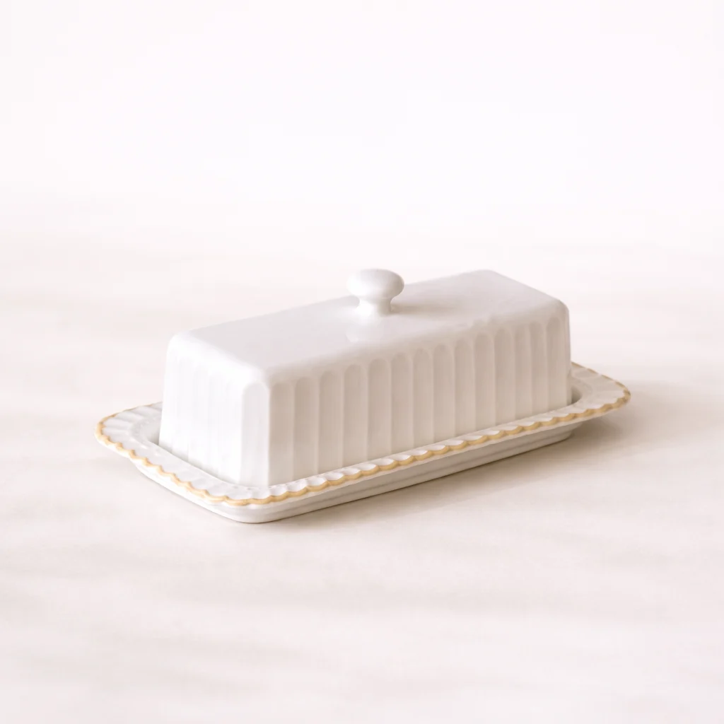 White Ceramic Striped Butter Dish