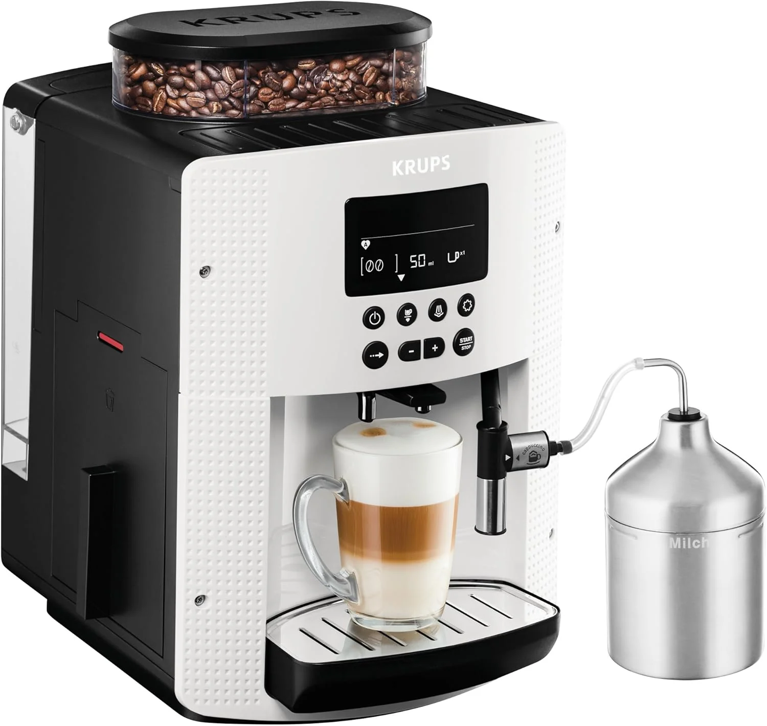 Krups Essential Kaffeevollautomat mit Milchschlauch, 2-Tassen-Funktion, LCD-Display, Einfache Reinigung, Kaffeemaschine, TÜV-Siegel, Schwarz, EA816031