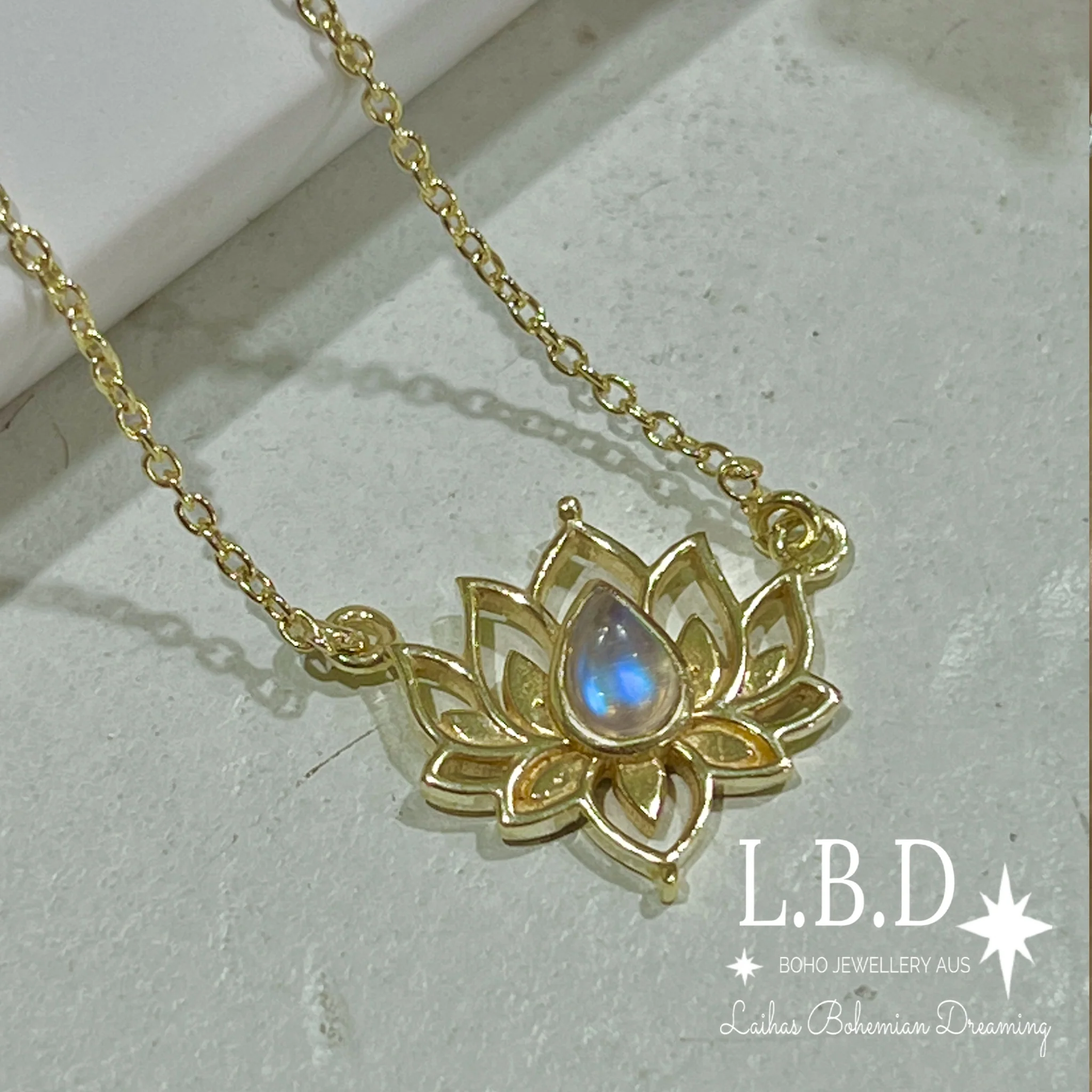 Laihas Lotus Flower Choker Style Moonstone Necklace-Gold