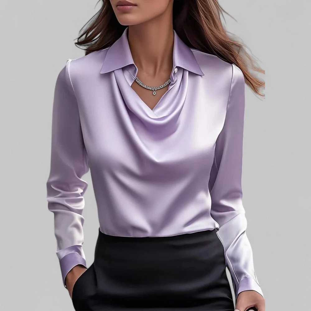 Women��s Satin Blouse Elegant Long Sleeve Design