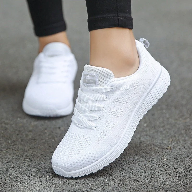 Women��s Breathable Wide-Fit Walking Shoes Lightweight Lace-Up Trainers