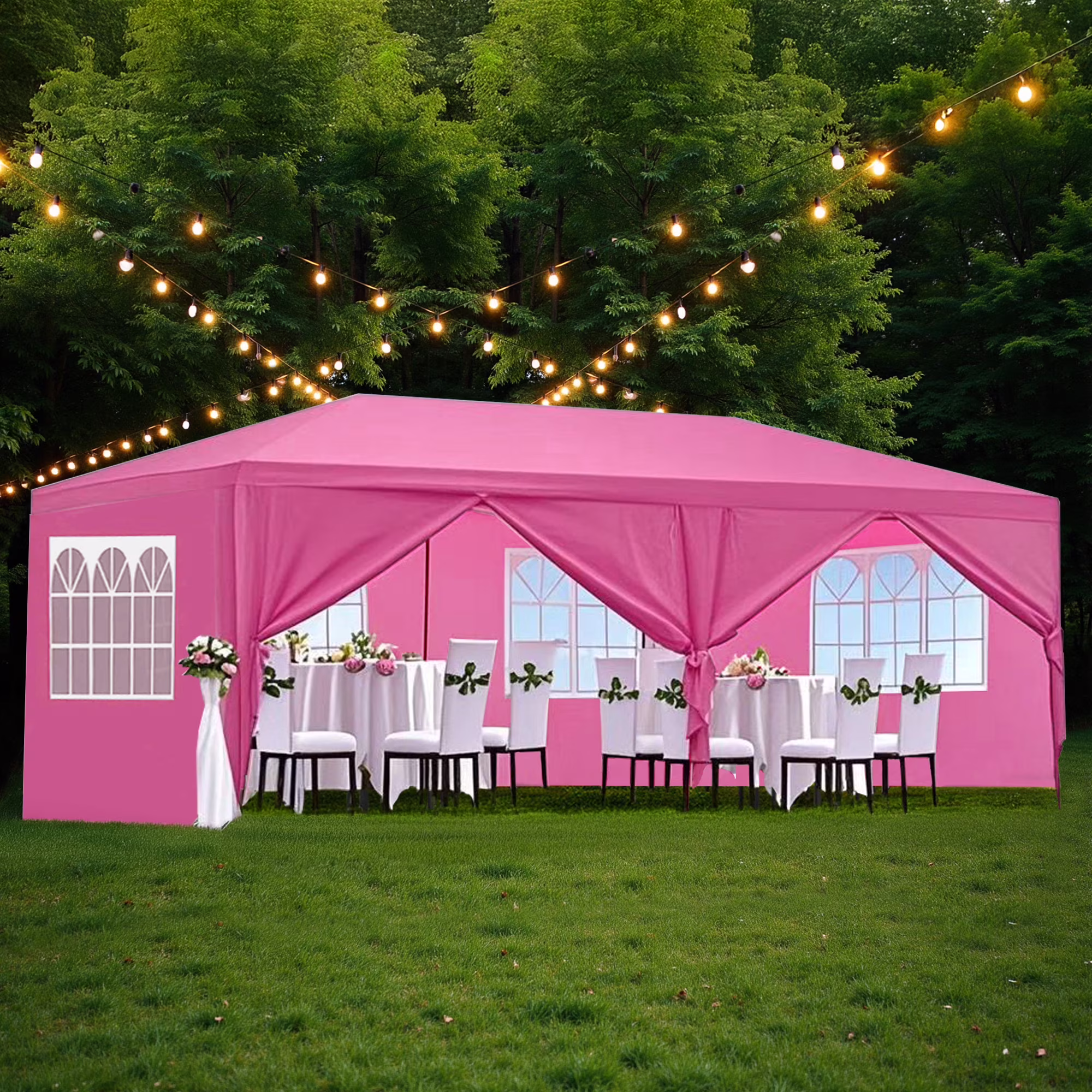 10'x20' Canopy Tent Wedding Party Outdoor Gazebo with 6 Removable Sidewalls for Weddings and Events,Pink