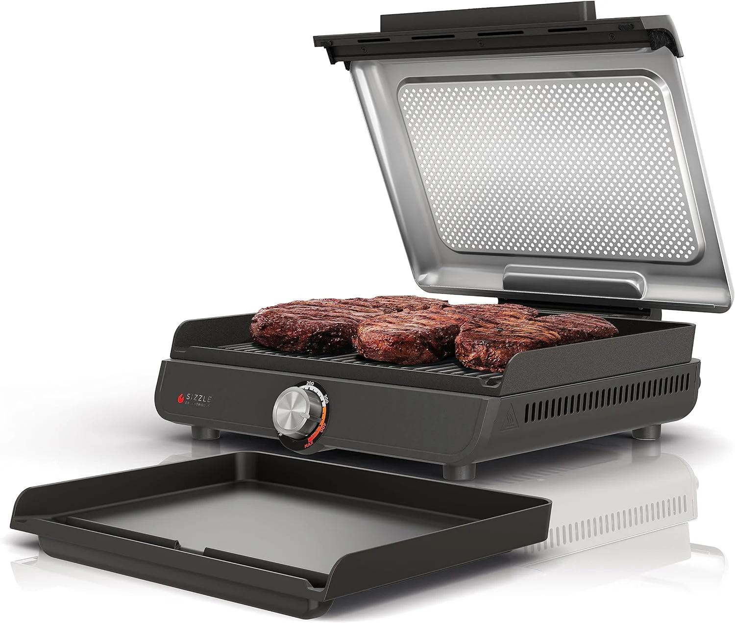 Ninja Griddle and Indoor Grill, 14��锟�? Electric Grill, For Steak, Burgers, Salmon, Veggies, and More, Pancake Griddle, Nonstick, Dishwasher Safe, 500F, Even Cooking, Silver, GR101