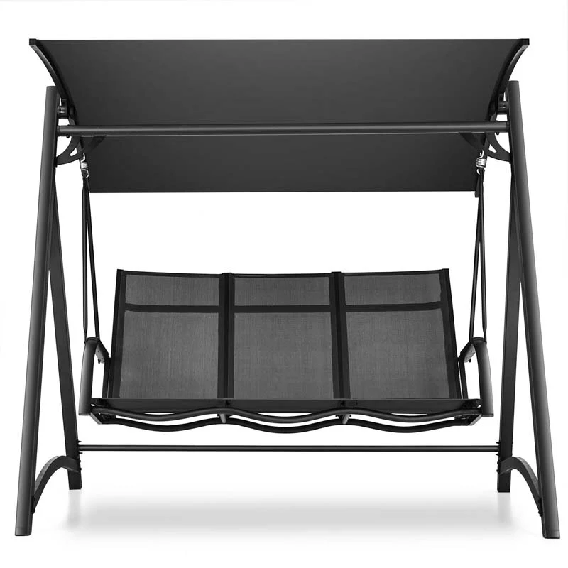 3 Person Anti Rust Aluminum Outdoor Patio Porch Swing Chair Bench Glider With Adjustable Canopy - Comfortable And Ergonomic Design