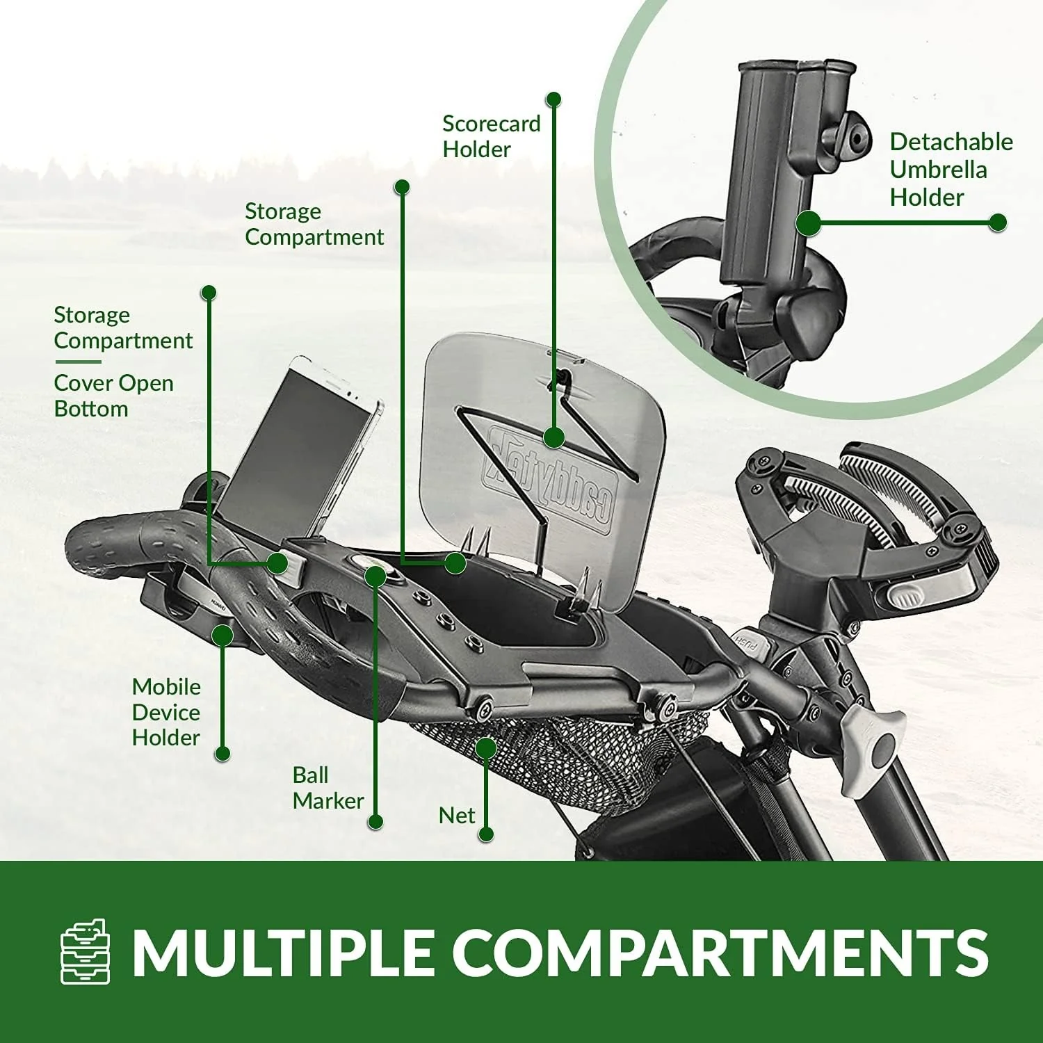 3Wheel Golf Push Cart - Golf Trolley Foldable Collapsible Lightweight Pushcart with Foot Brake - Easy to Open & Close