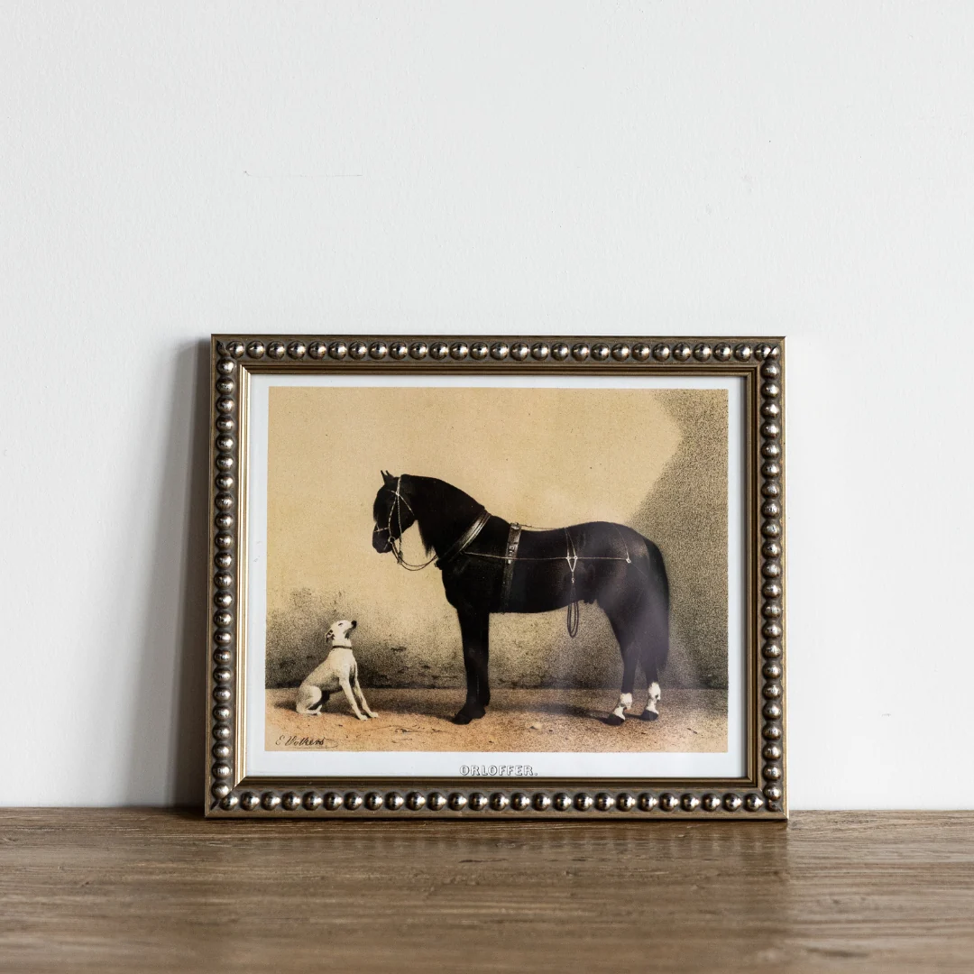 Vintage Horse & Dog Painting Framed Art