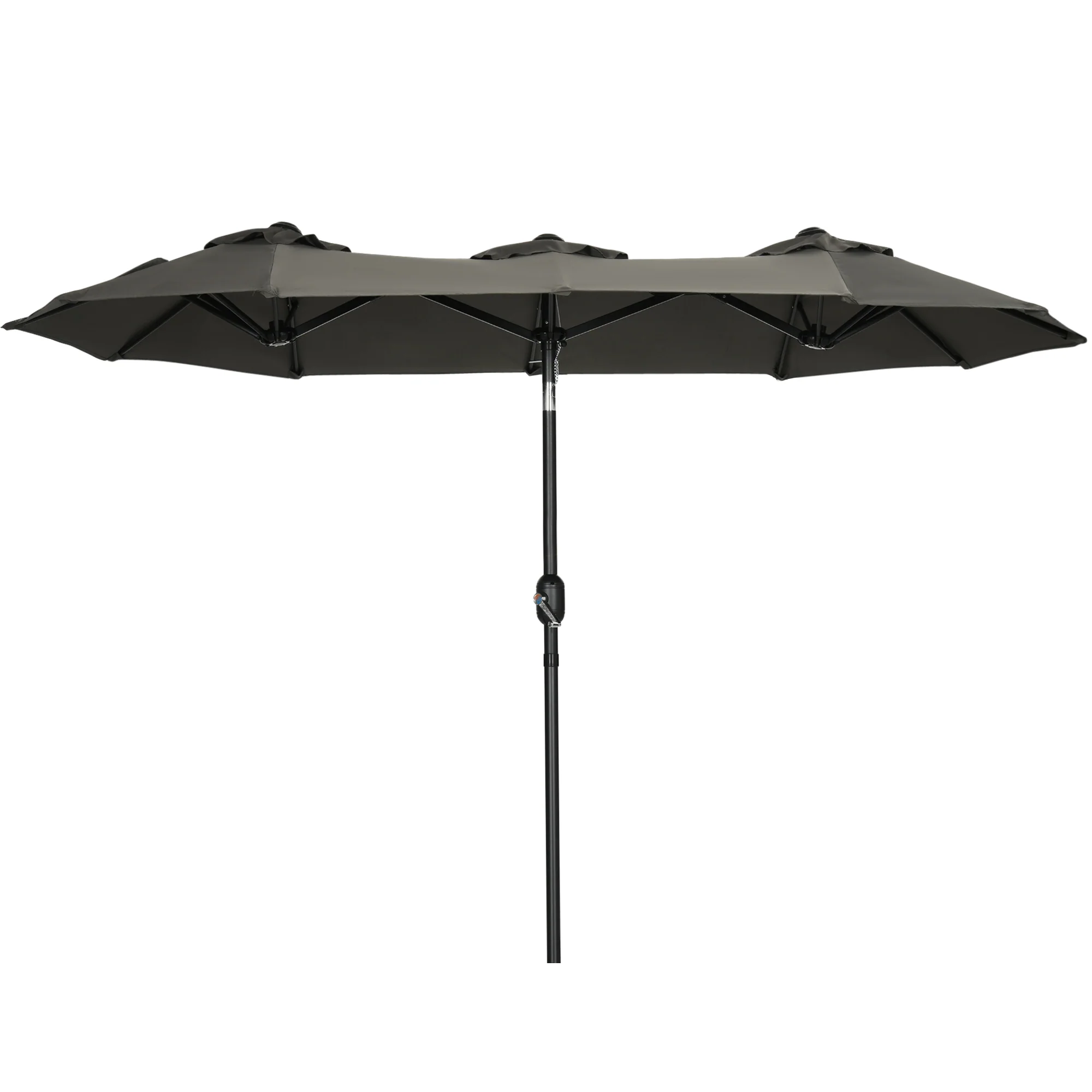 Outsunny parasol, tuinparasol, kantelbaar, met handslinger, winddak, polyester+staal, grijs, 285 x 147 cm
