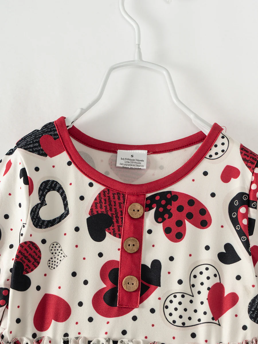 Valentine's Day Black Red Heart Ruffle Girl Twirl Dress
