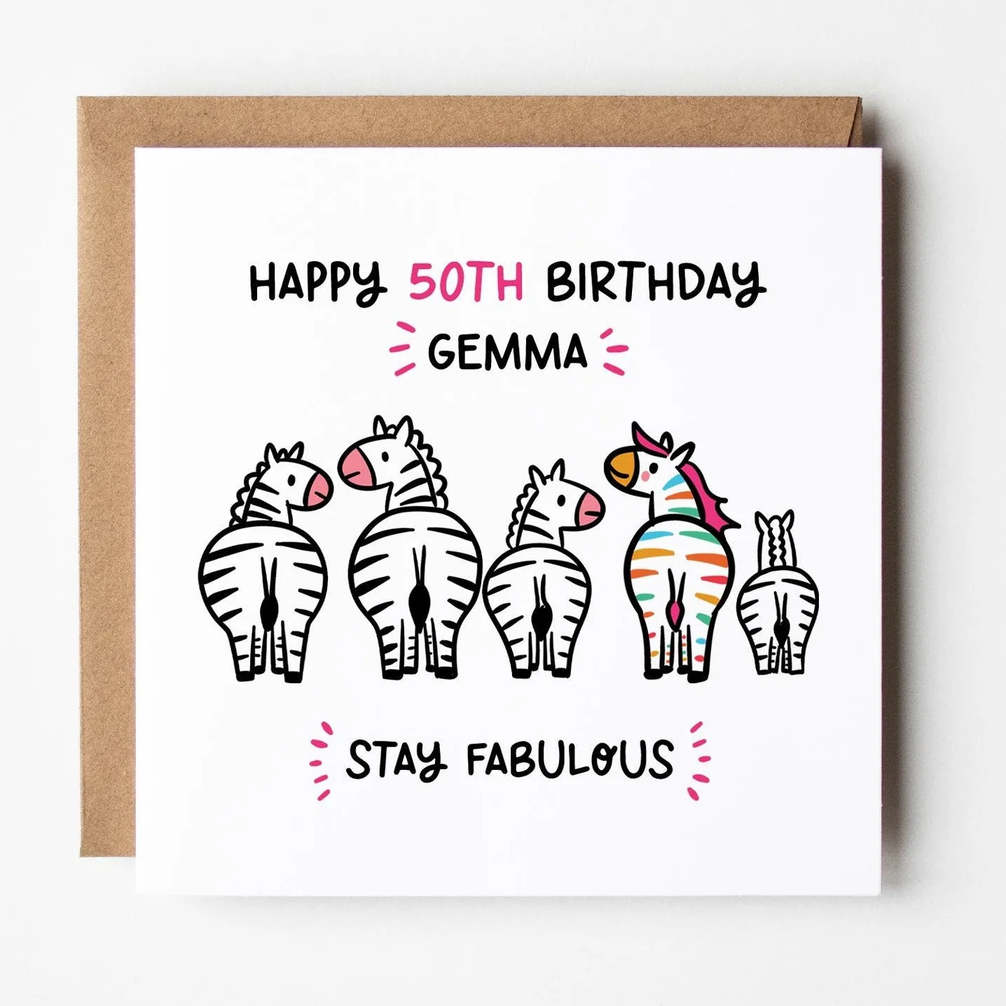 Stay Fabulous 50th Birthday Card for Her a?�� Personalised 50th Birthday Card a?�� Zebra Birthday Card a?�� Fabulous at 50 Card