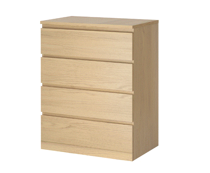 Cassettiera MALM 4 Cassetti, Impiallacciatura Rovere Sbiancato, 80x100 cm