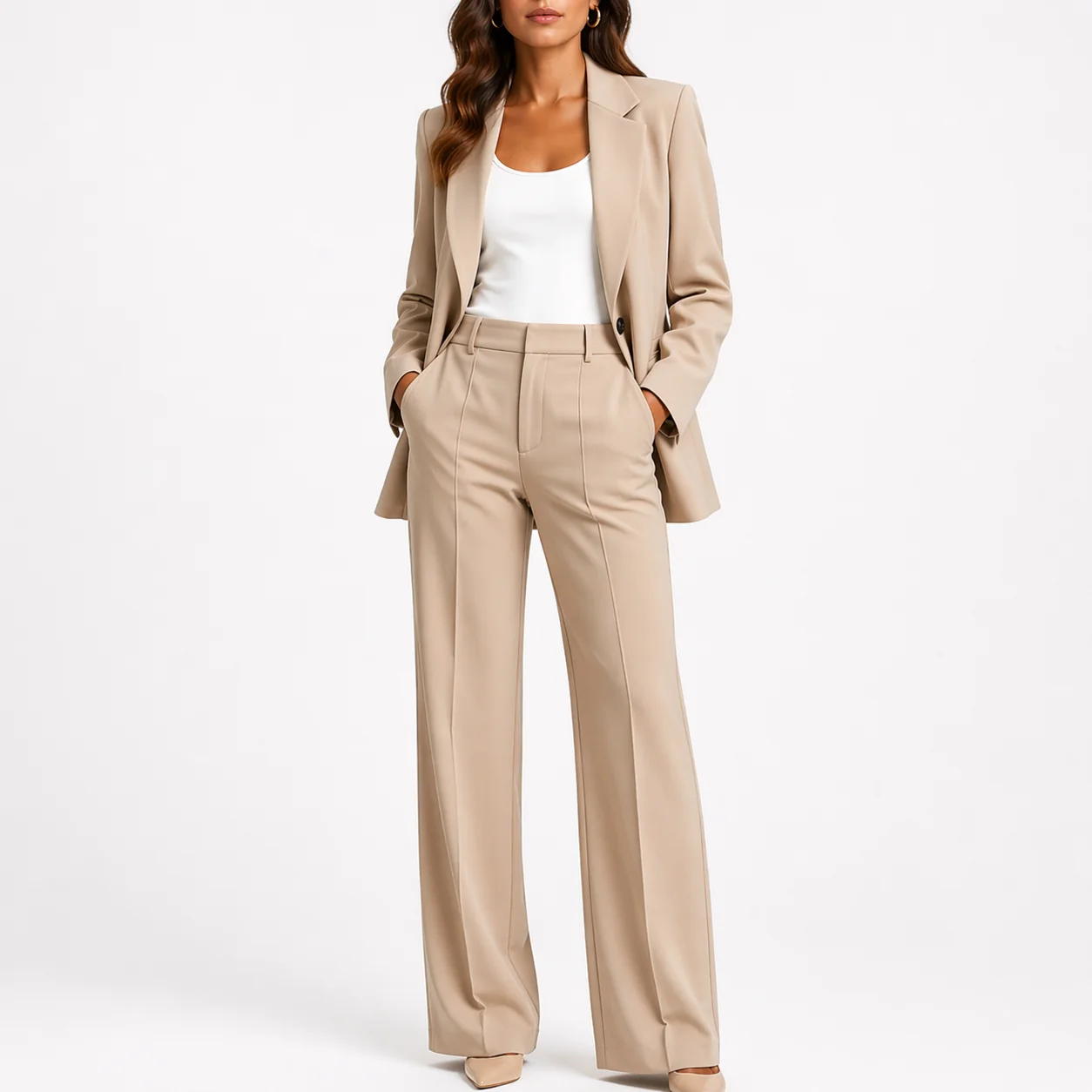 Women��s Two-Piece Set Tailored Blazer and Straight-Leg Pants