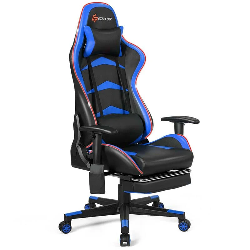 Led Massage Gaming Chair Height Adjustable Racing Computer Office Chair With Footrest Ergonomic High Back Pu Swivel Game Chair - Comfortable And Ergonomic Design