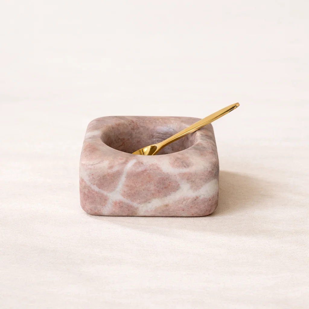 Red Marble Bowl with Brass Spoon