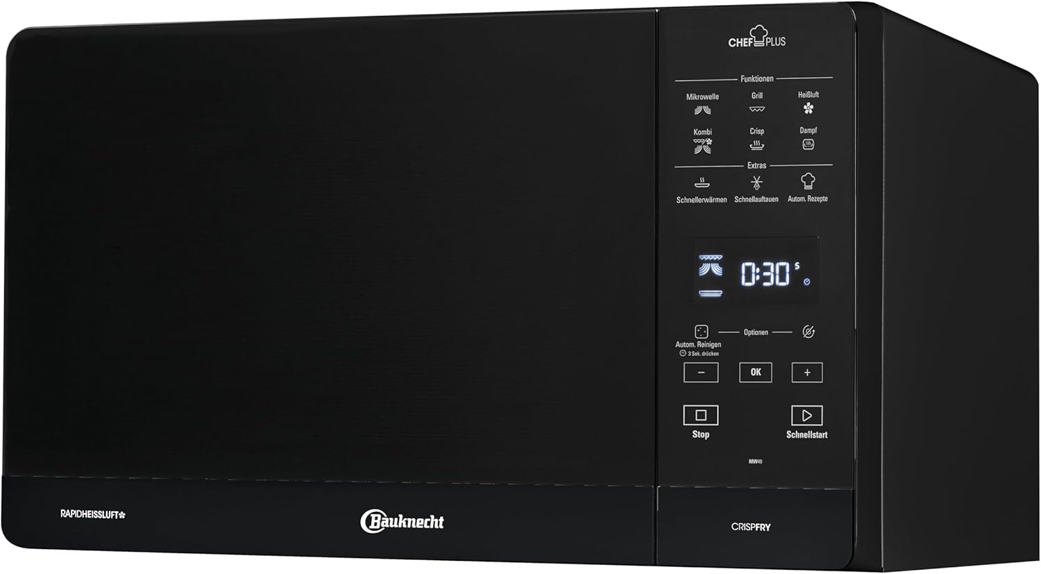 Bauknecht MW 49 SL Freistehender Mikrowellen Backofen/ Mikrowelle 800 Watt/ Quarz-Grill 900 Watt/ Heißluft 1700 Watt/ Dampfgarfunktion inkl. Dampfgarbehälter