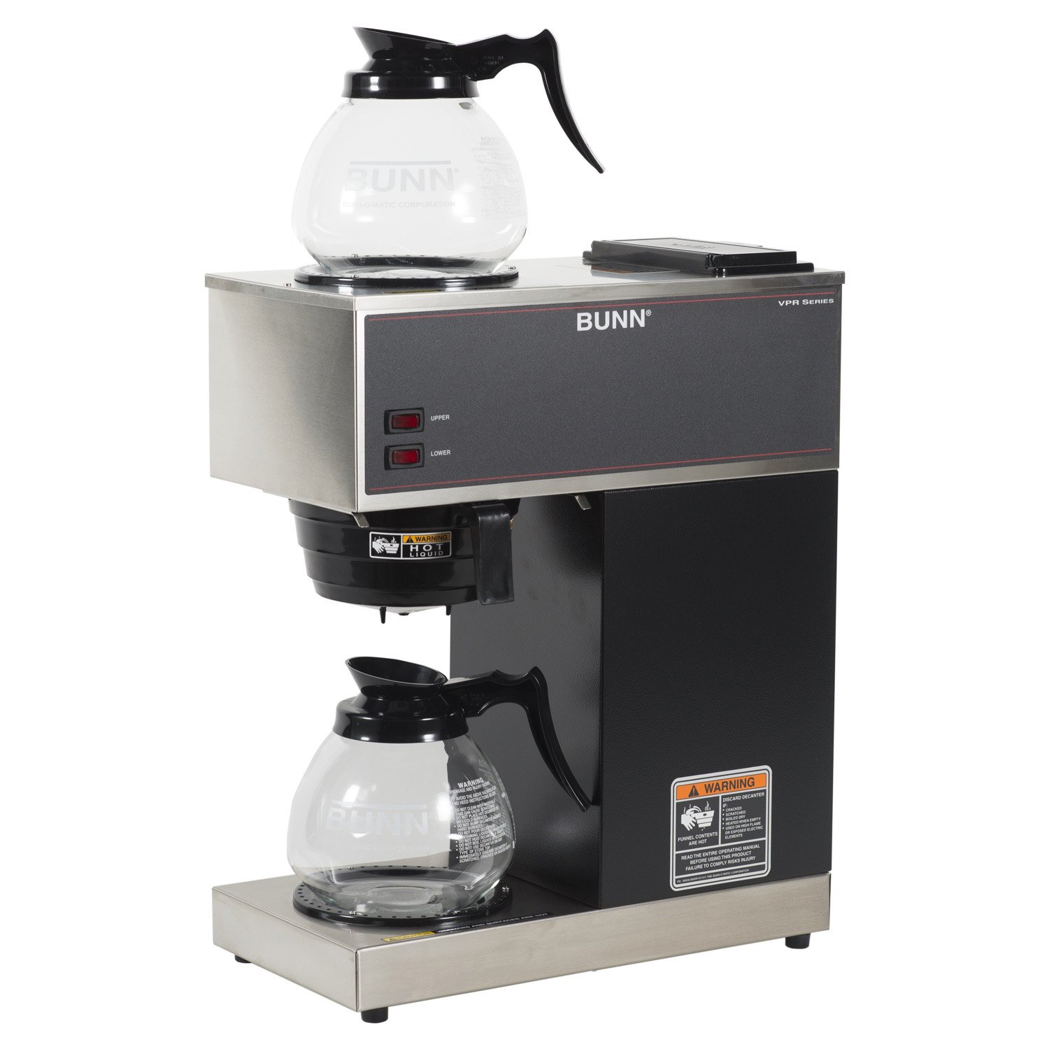 BUNN VPR-2GD 12-Cup Pourover Coffee Maker, Black, with Upper & Lower Warmers, 2 Glass Decanters, Commercial Use