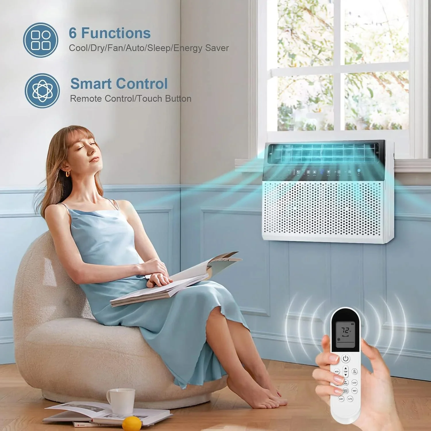 Antarctic Star 12,000 BTU U-shaped window air conditioner, cools rooms up to 550 square feet with 6 modes, 24-hour timer, ultra-quiet window air conditioner
