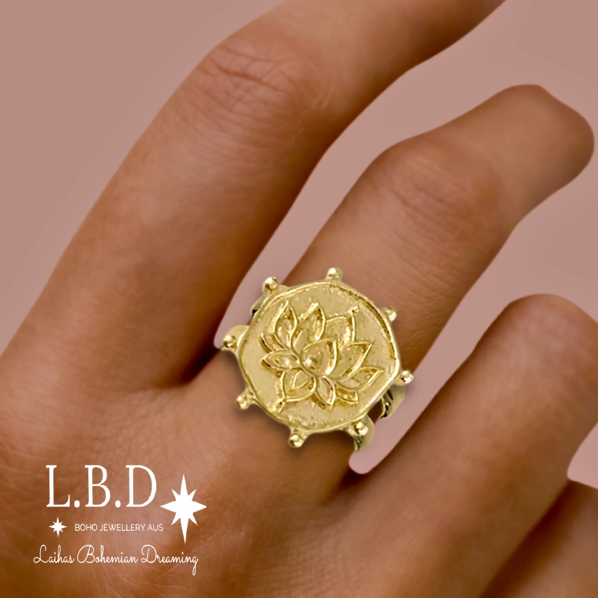 Laihas Perfectly Imperfect Lotus Flower Gold Boho Ring