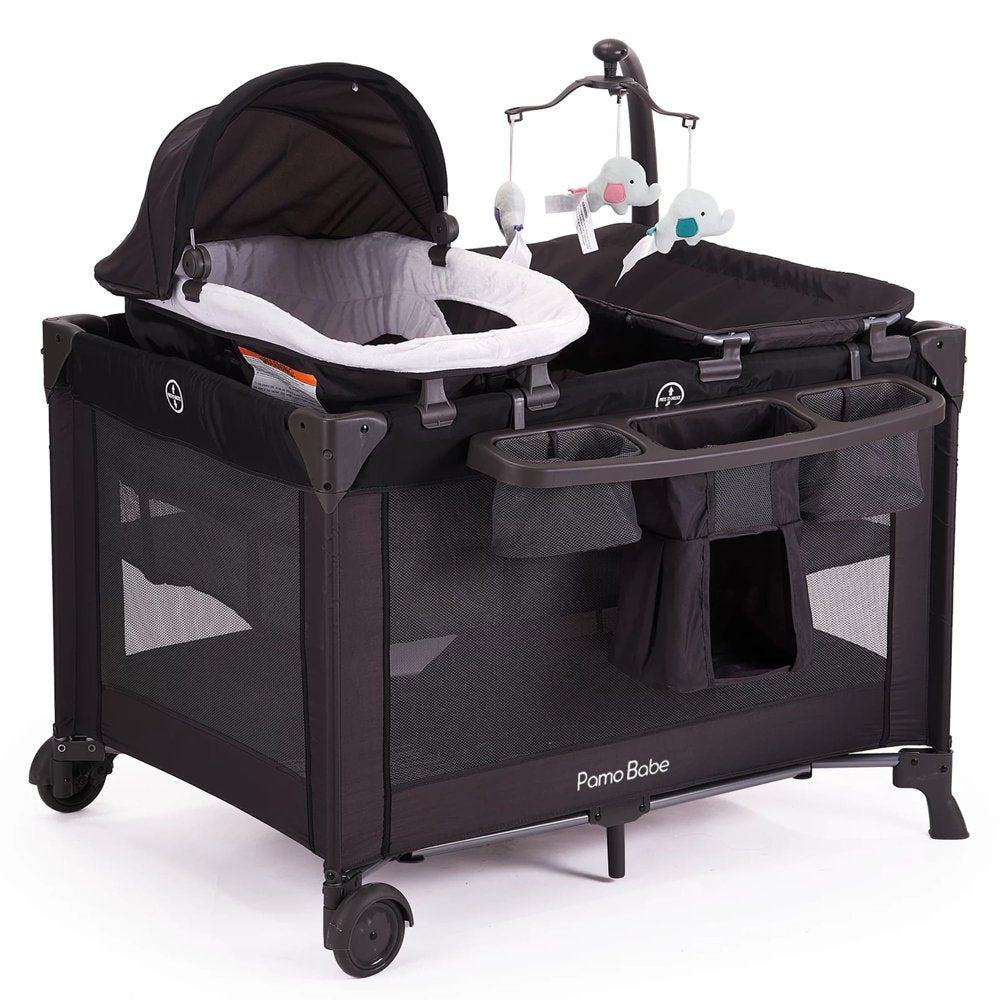 Pamo Babe Unisex Baby Playard with Bassinet, Changing Table & Toys – Portable Nursery Center