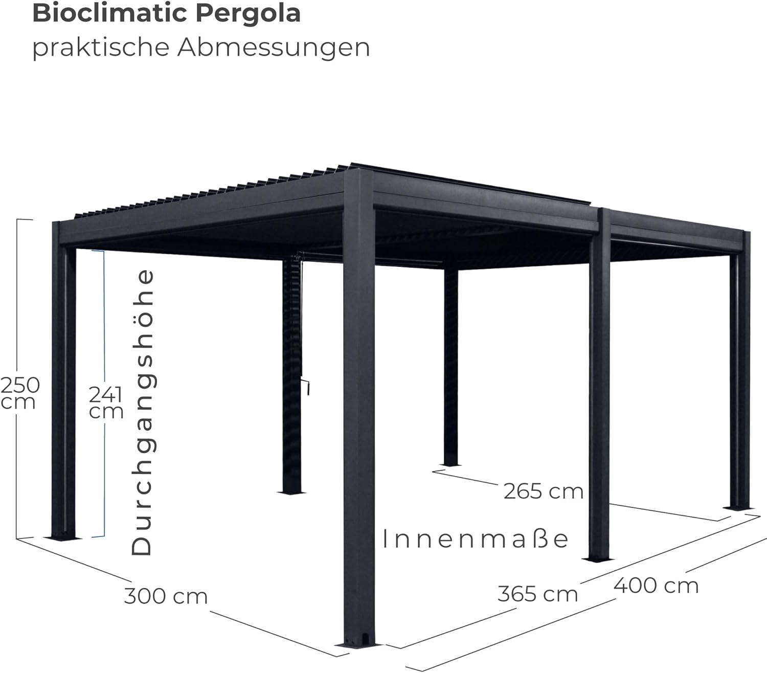 Lamellen Pergola Bioclimatic Aluminium | Pavillon verstellbares Lamellendach 4x3m wasserdicht | freistehend anthrazit pulverbeschichtet