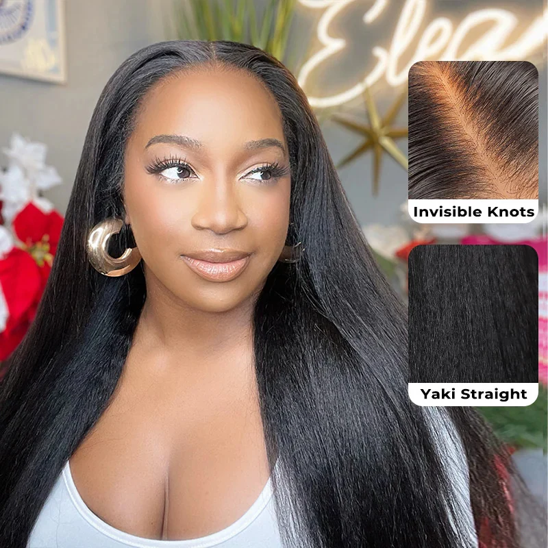 Pre Everything New Yaki Straight Glueless Wig Pre Cut 13X6 HD Lace Human Hair Wigs