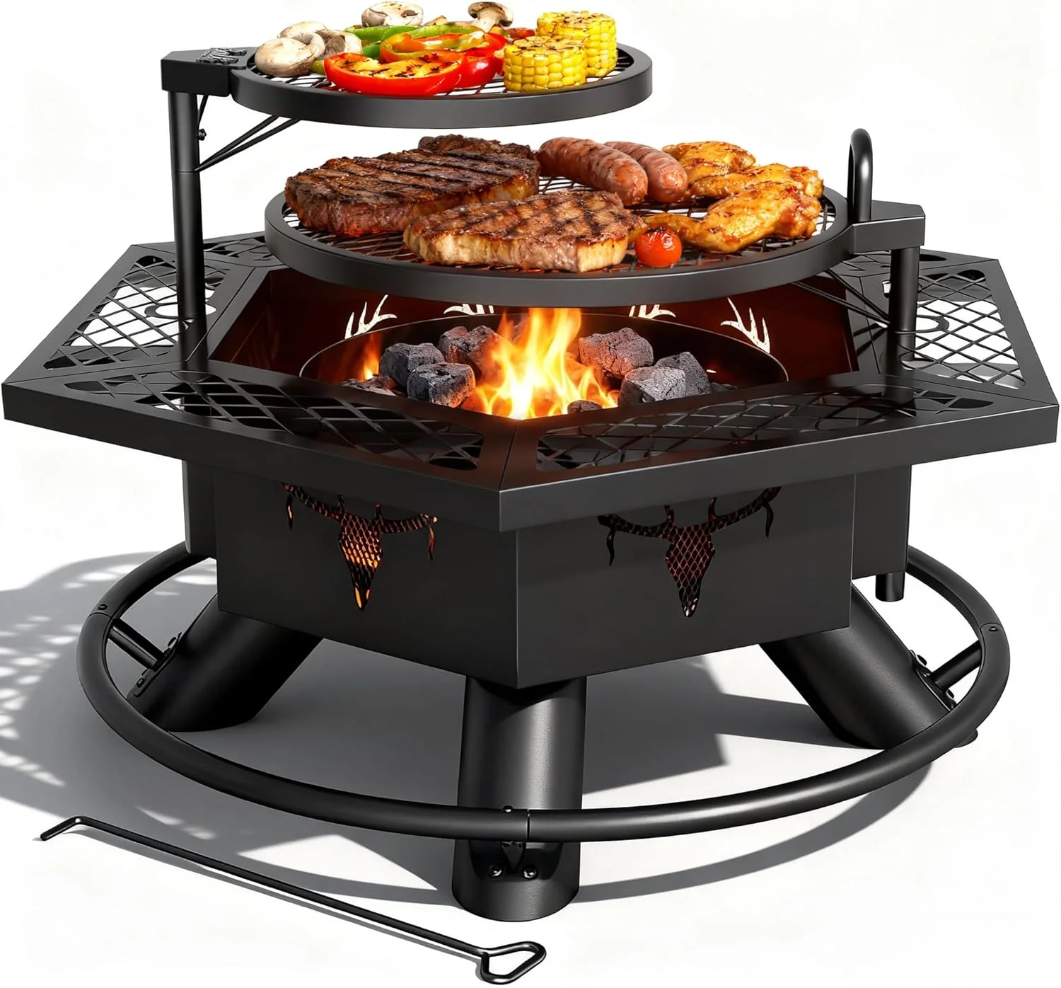 BALI OUTDOORS tűzrakóhely BBQ-val, kültéri tűzrakóhely fatüzeléshez, teraszra való tűzrakóhely grillel
