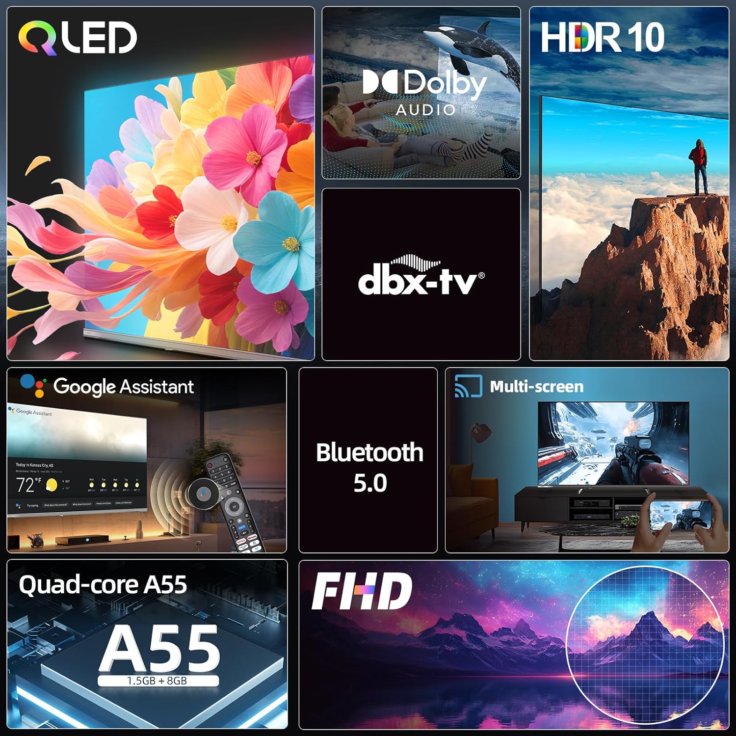 CHIQ L40QST 40 Zoll (101cm) QLED Pro Smart Google TV - Rahmenloses Metall-Design, 90% DCI-P3, HDR10, Dolby Audio, FHD, Sprachsteuerung