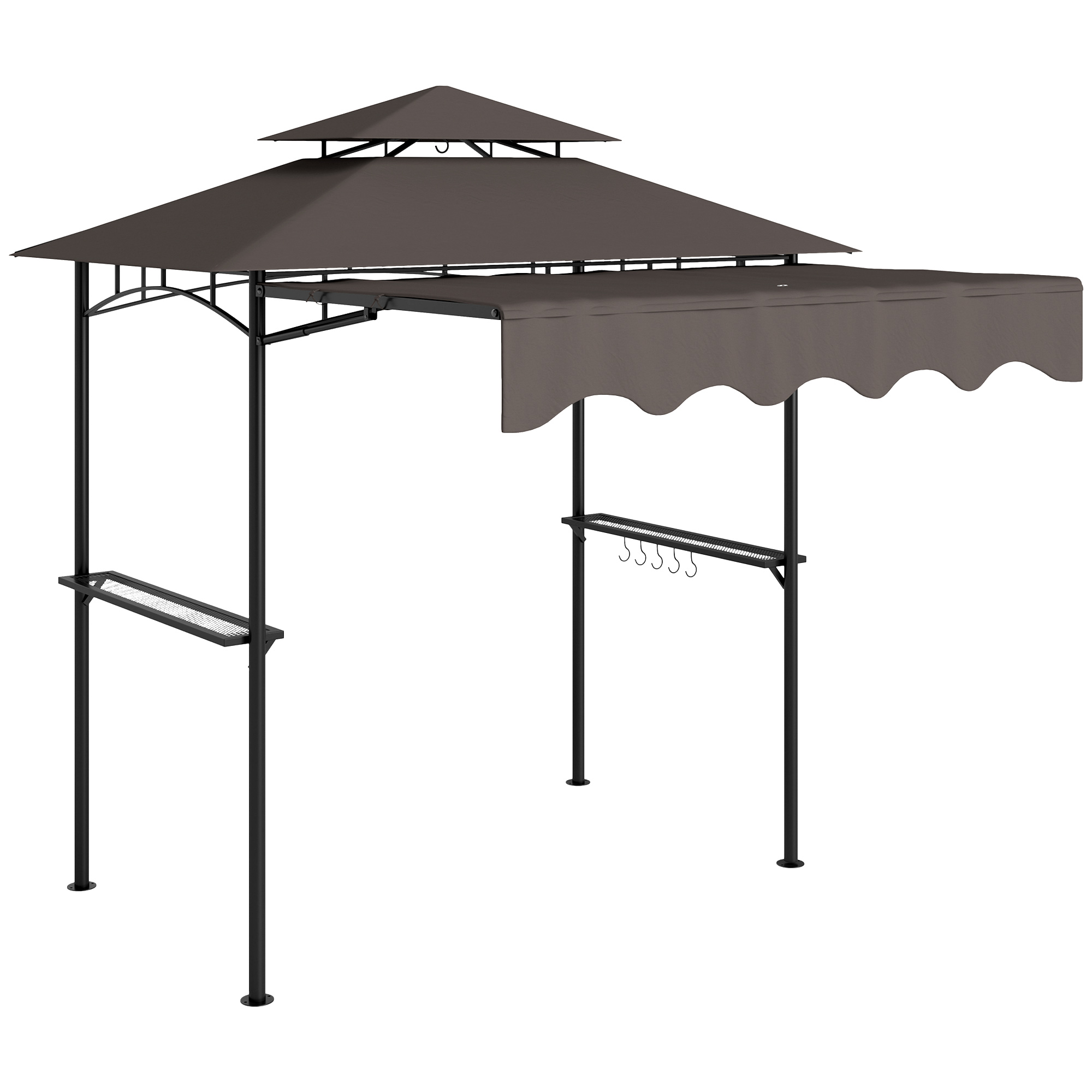 Outsunny Grillpaviljoen 242x149x248 cm Waterafstotend Vlamvertragend Tuinpaviljoen met Dubbellagig Dak Koffie