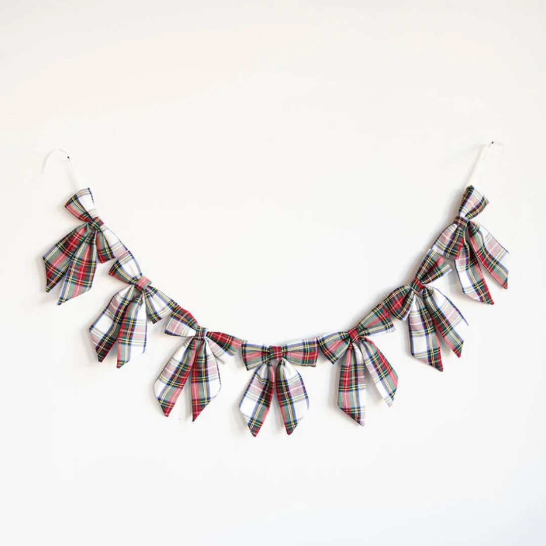 Holiday Red Plaid Fabric Bow Garland