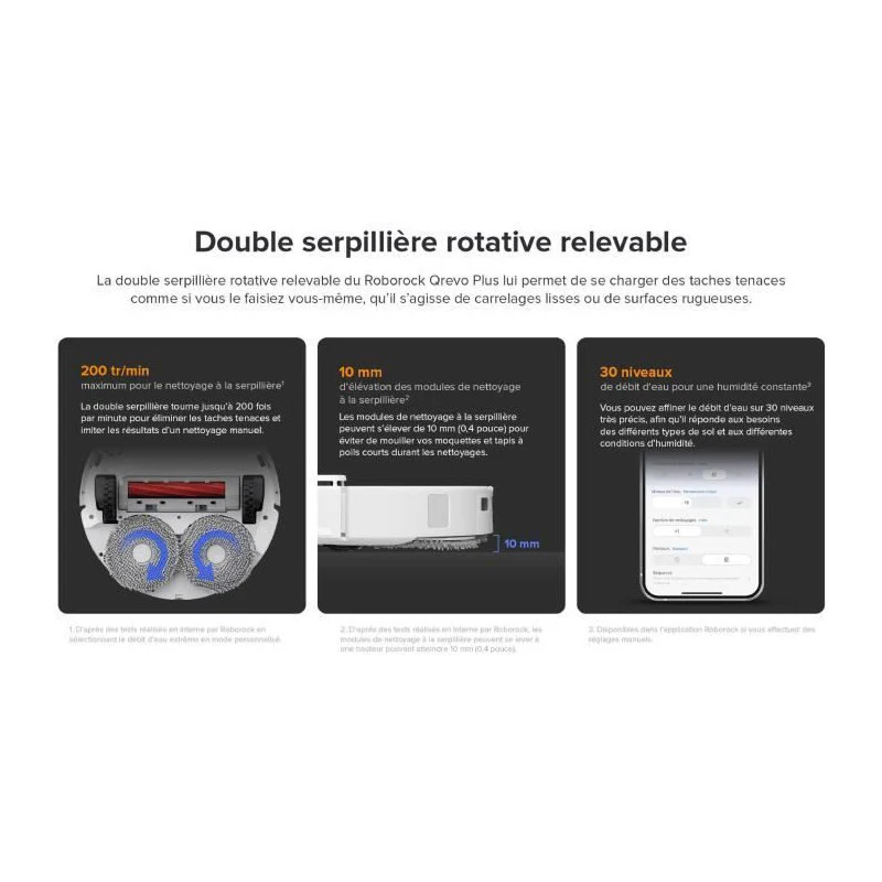 Aspirateur Robot Laveur Avec Station Multifonction -   Qrevo Plus Blanc - Puissance 7000 Pa - Serpillere Extensible Roborock