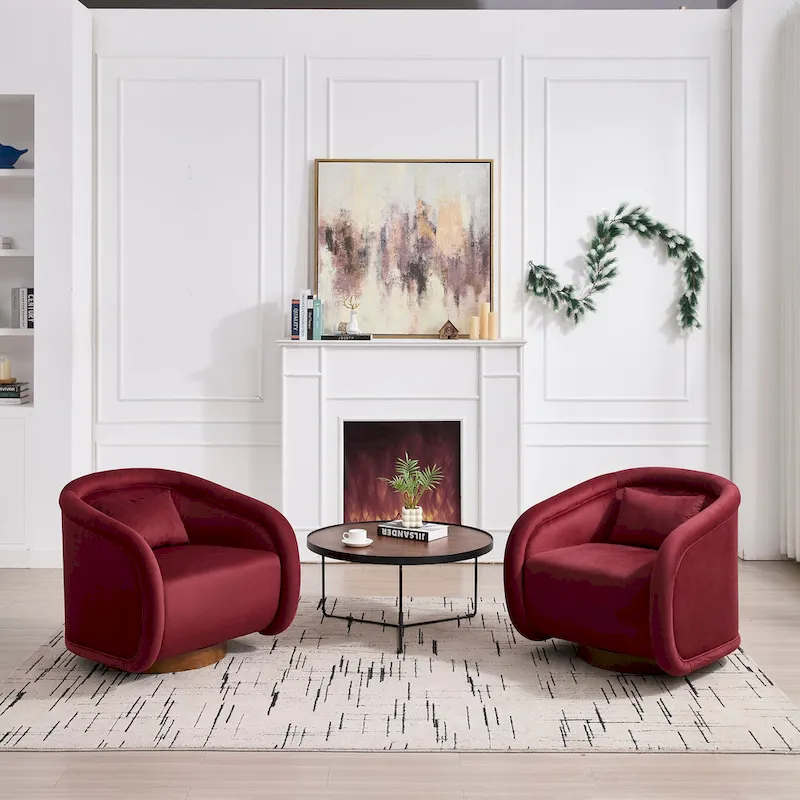 Swivel Accent Chair, 360-degree Swivel Barrel Chair with Velvet Fabric Upholstery, Comfy Pumpkin-Shaped Swivel Chair