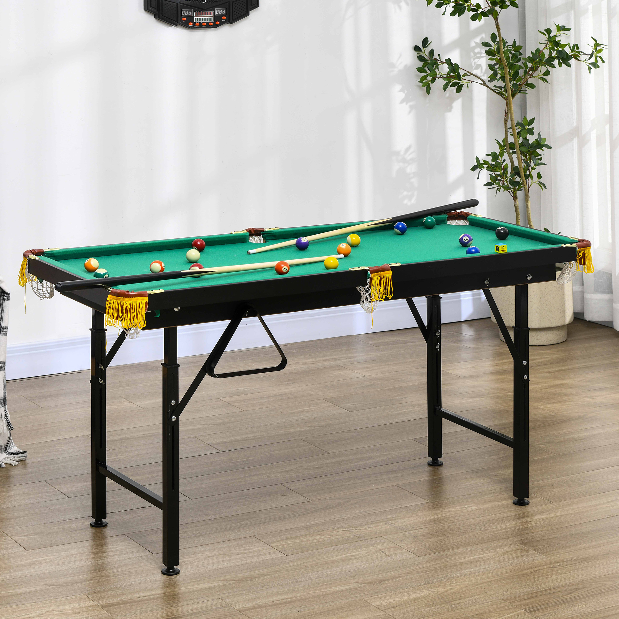 SPORTNOW Biljarttafel, inklapbaar, verstelbare hoogte, incl. driehoek/2 keus/16 ballen, Groen