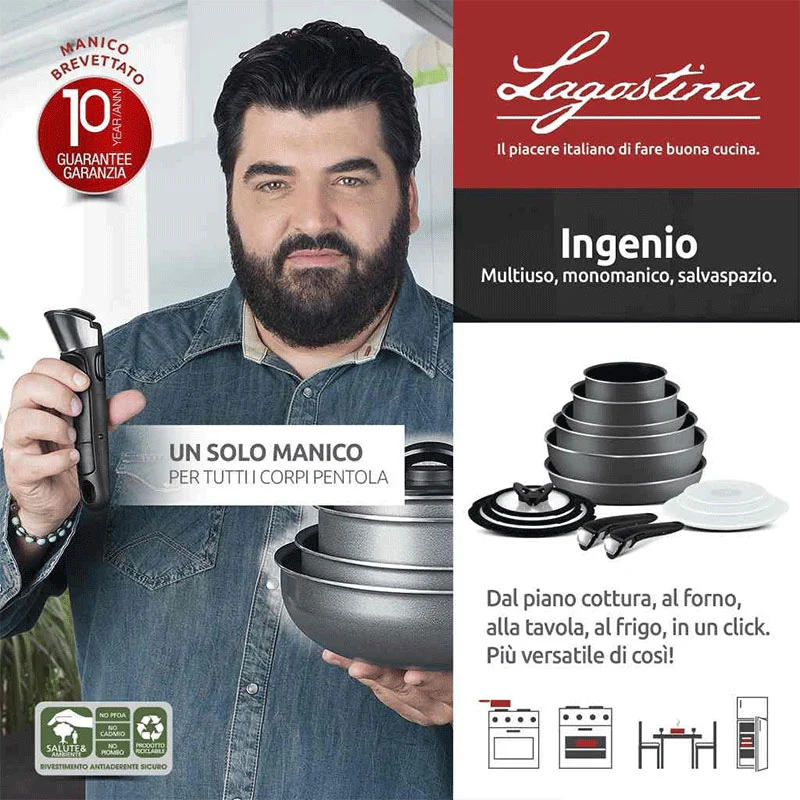 Lagostina Batteria di Pentole Ingenio Mineralis Green Set 13 pezzi