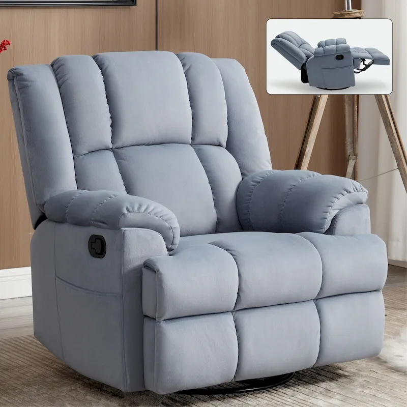 Lazy Boy Swivel Rocker Fabric Recliner Chair, Overstuffed Large Manual Recliner Glider with Pillow Top Arms and Cushion Back
