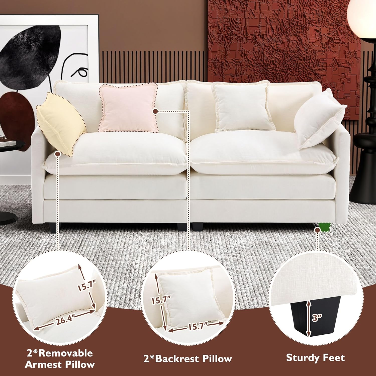 111.4 Inch L-Shaped Modern Sofa Modular Cloud Sofa Ottoman 4-Seater Chenille Deep Seat Sofa