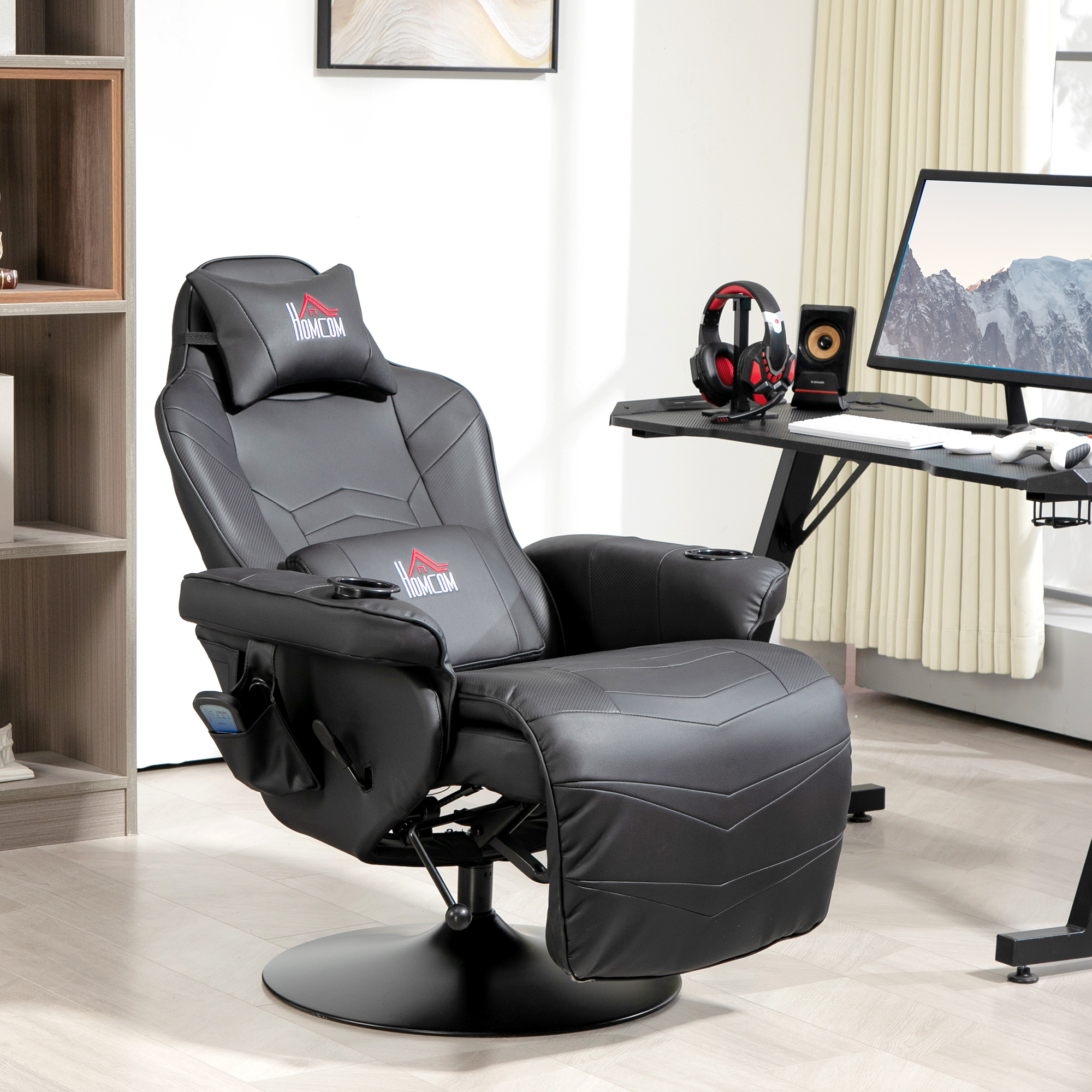 Gamingstoel, Massagefunctie, Kantelbare Rugleuning, Voetensteun, tot 120 kg, Stalen Frame, Kunstleer, Zwart