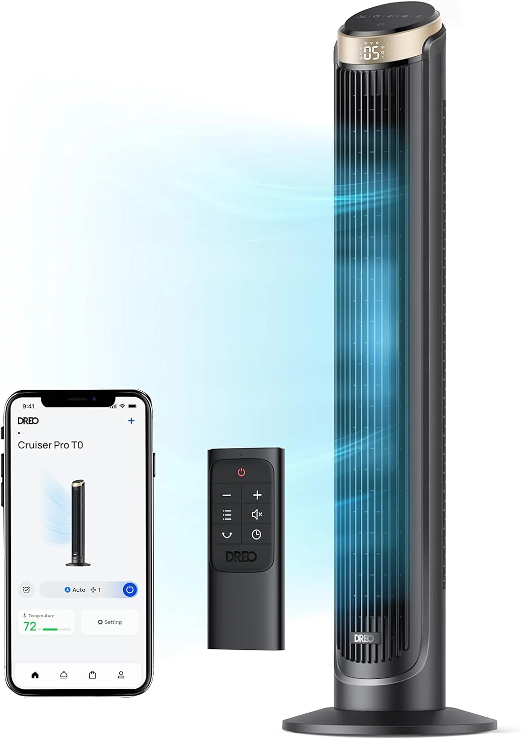 DREO Smart Tower Fan for Bedroom, Standing Fans for Indoors, 90掳 Oscillating, 26ft/s Velocity Quiet Floor Fan with Remote, 12H Timer, Voice Control Fans for Indoors, Compatible with Alexa