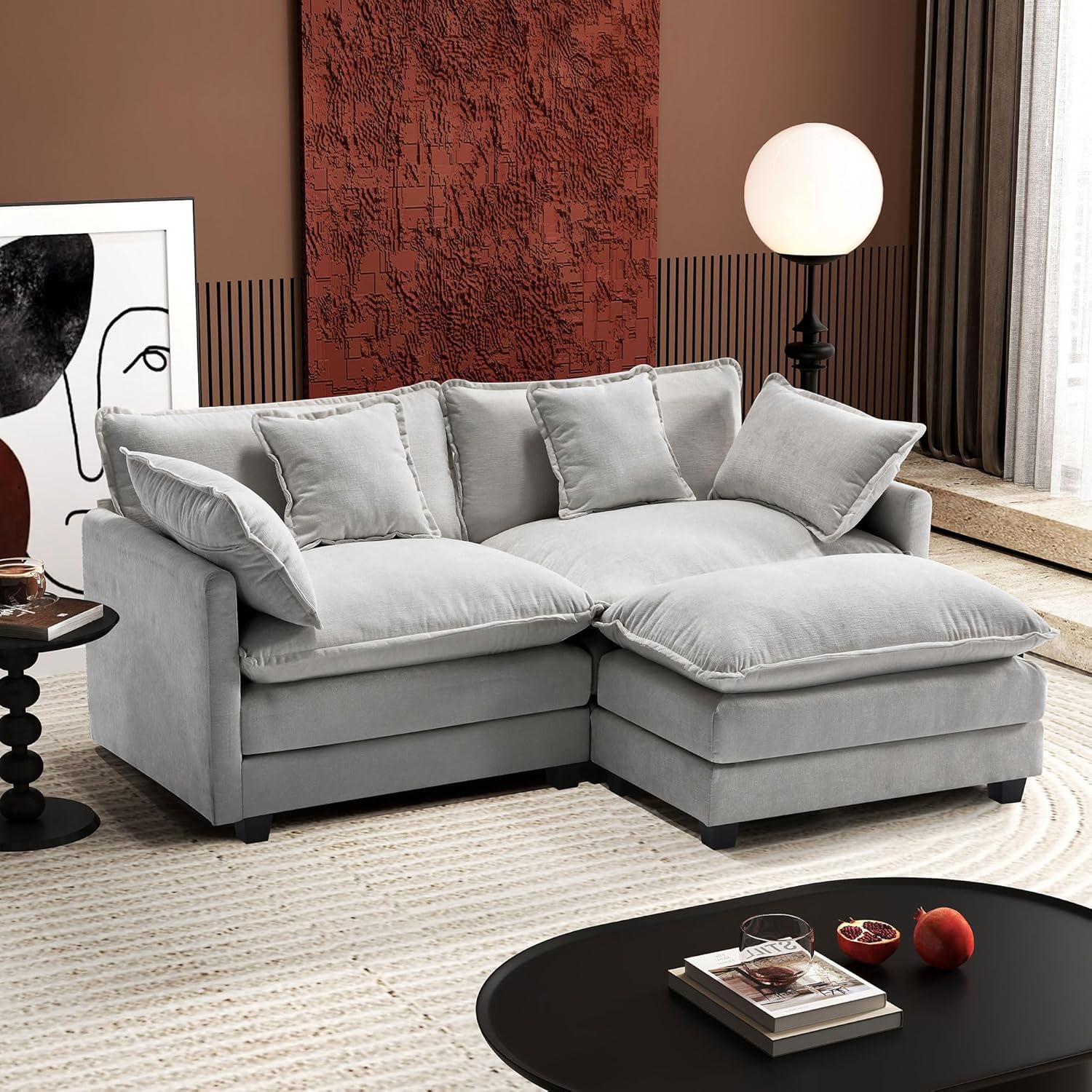 111.4 Inch L-Shaped Modern Sofa Modular Cloud Sofa Ottoman 4-Seater Chenille Deep Seat Sofa
