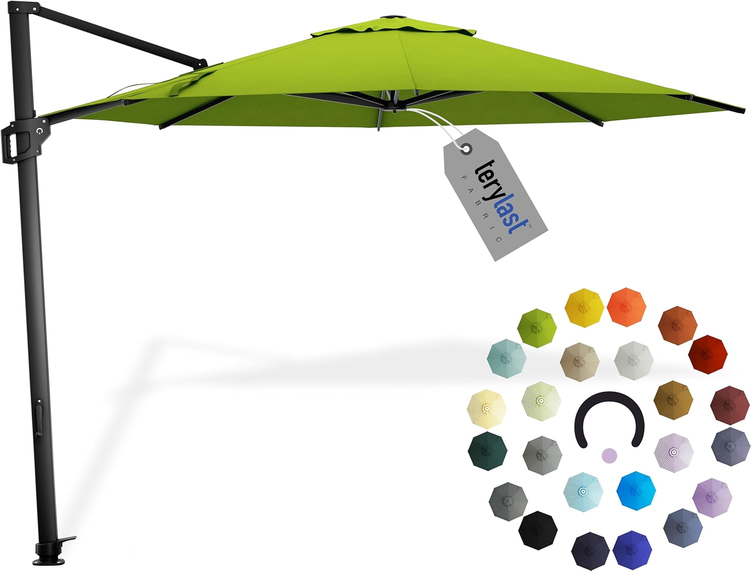 Midtown Umbrellas 10 Ft Outdoor Cantilever Patio Umbrella w/Terylast Pear Green Fabric - Rotate Tilt 360° Offset Patio Umbrella, Deck Patio Umbrella, Backyard Umbrella & Garden Umbrella - Black Frame