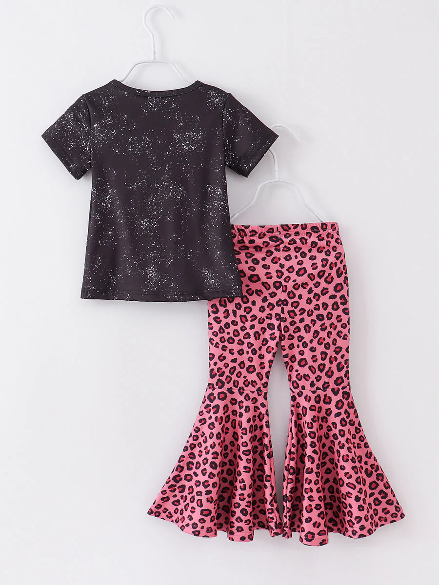 Pink Leopard Sunflower Girl Bell Outfit