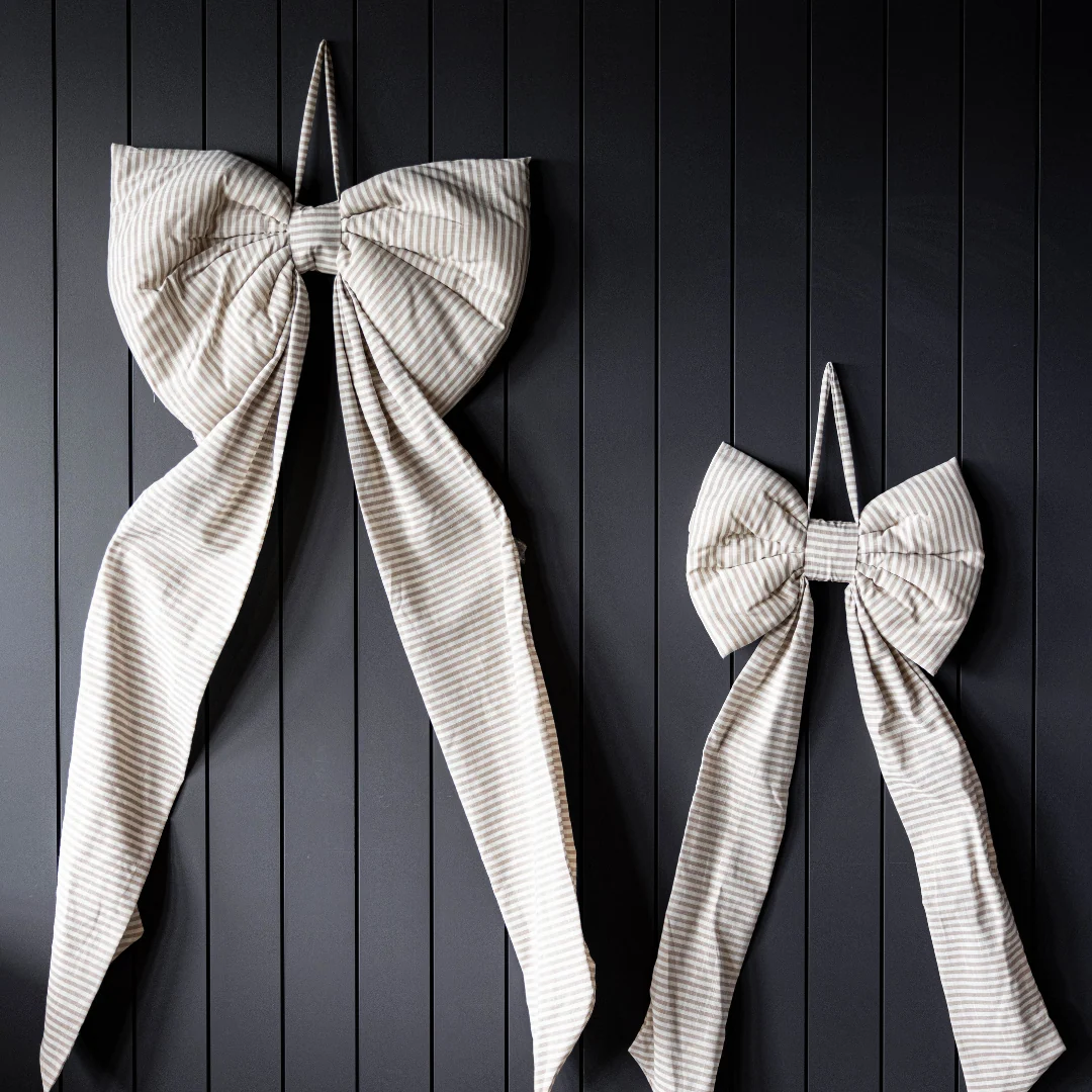 Oversized Beige Sand Striped Bow