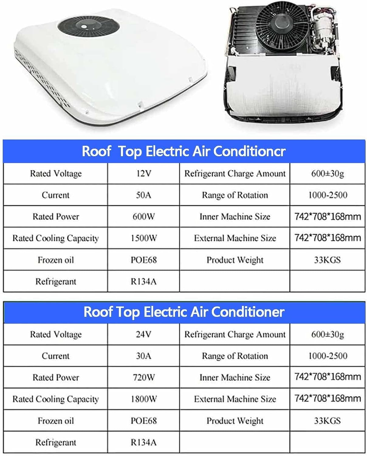 12V/24V Rv Rooftop Klimaanlage,Elektrisches Parken Klimaanlage,Schnelle Kühlung Passend Für Parkklimaanlage,Bus,Boot,Wohnmobil,Van,LKW,Wohnmobile,Anhänger,Traktoren,White-12V