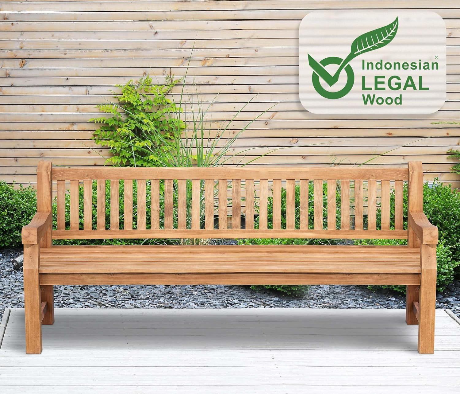 CLP Teakbank Jackson V2 I Wetterfeste Holzbank mit Rückenlehne I Stabile Gartenbank aus massivem Teakholz, Farbe:Teak, Größe:220 cm