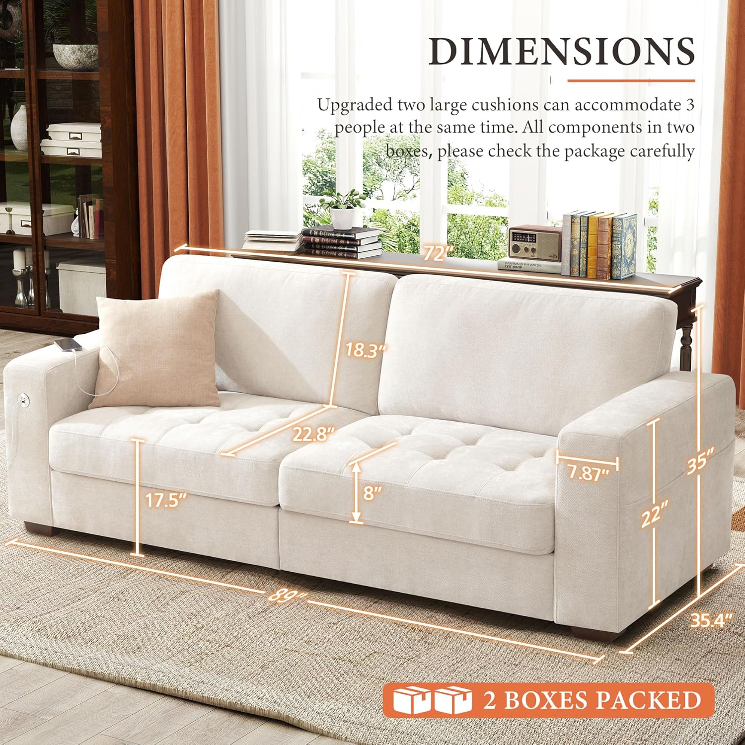 111.4 Inch L-Shaped Modern Sofa Modular Cloud Sofa Ottoman 4-Seater Chenille Deep Seat Sofa
