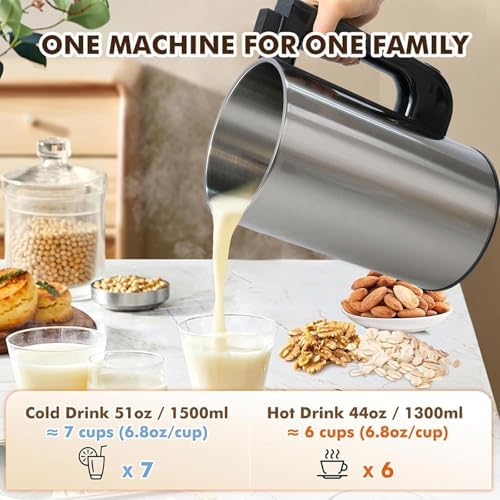 Tragbarer Nussmilchbereiter, 800W Edelstahl Automatisch mit Sieb, 6 Modi für Mandel, Soja, Kokosmilch, Suppen, Brei, Smoothies