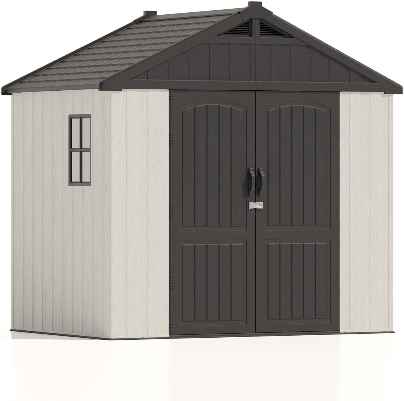 Patiowell 8 x 6 FT Plastic Outdoor Storage Shed with Floor  Resin Shed with Window and Lockable Door for Garden  Backyard  Tool Storage Use  Easy to Install in Beige (Kick-it Shed)